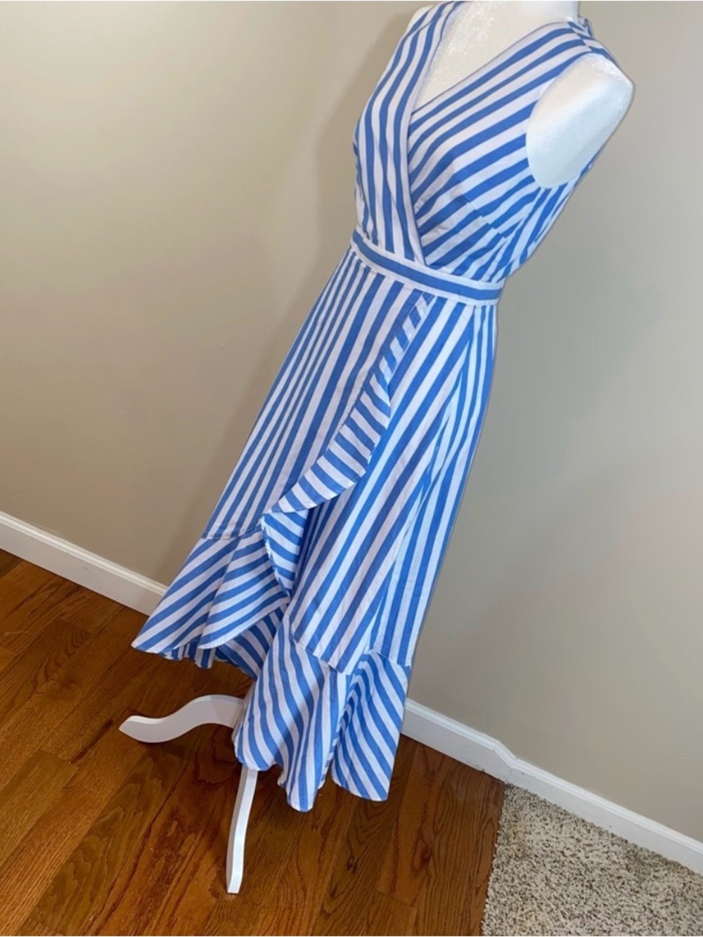 J Crew blue striped long nautical tiered faux leather wrap maxi dress, size 2 - Picture 6 of 11